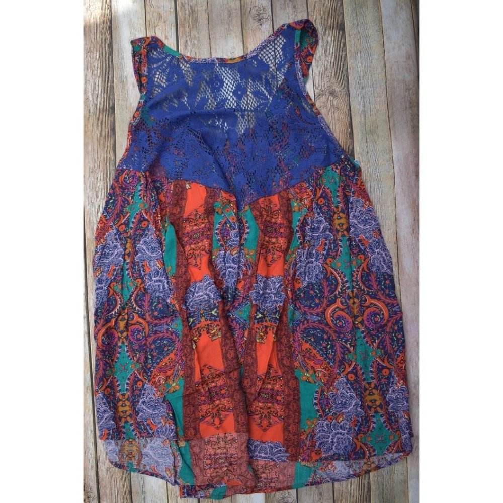 Final Sale! Free People Count Me In Trapeze Top Mini Dress Blue Red Combo - Picture 4 of 10